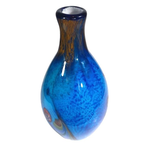 Vintage Murano Millefiori Colorful Bottleneck Art Glass Vase 13.5” X 7" Peacock - Picture 13 of 15